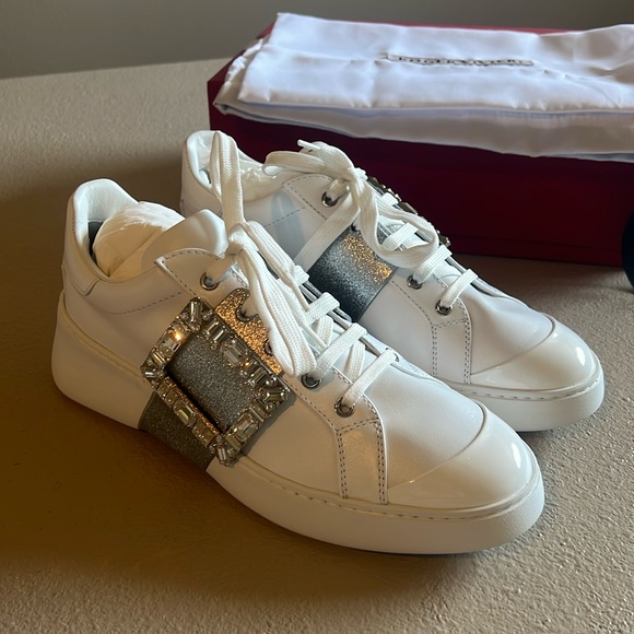 Brand New! Roger Vivier Viv' Skate Strass Buckle White Leather Sneakers EU 41 - Picture 4 of 14